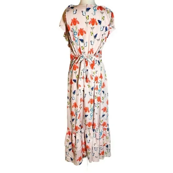 BORGO DE NOR Women's Pink Butterfly Print Ruffle Maxi Dress Size 12 - Picture 6 of 15